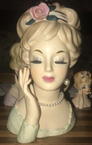Vintage Lady Head Vase,  Inarco E - 193/L.  8” Tall 3