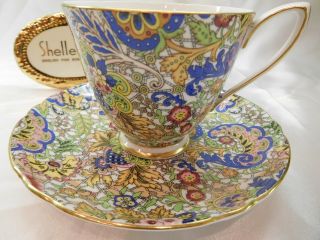 Shelley Blue Paisley Chintz Carlisle Shape Cup And Saucer - Gold Trim