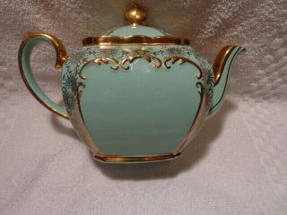 Vintage Sadler England Teapot,  Green Turquoise With Gold Trim - Very Rare