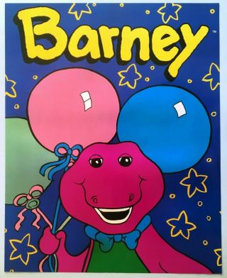 Barney Birthday Balloons Poster Vintage 90s 16x20 Purple Dinosaur Kids