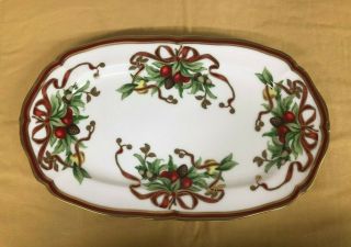 Tiffany & Co.  Tiffany Holiday Christmas Ribbon Mistletoe Porcelain Platter