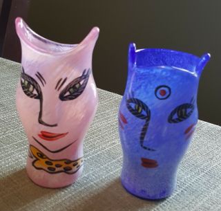 Vtg Kosta Boda,  Signed Ulrica Hydman Vallien " Open Mind " Art Glass Face Vase