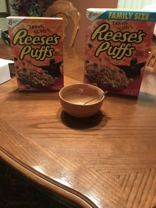 Travis Scott Reeses Puffs Cereal Box,  Spoon,  And Bowl Bundle Cactus Jack Rare