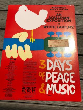 Rare Woodstock 1969 Ticket And 1980’s Poster Bundle.
