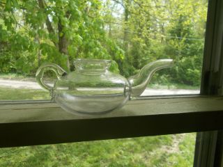 Early 1800s Pontiled Flint Glass Hand Blown Teapot Spout Invalid Feeder Pap Boat