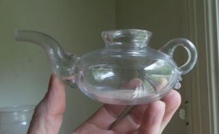 EARLY 1800s PONTILED FLINT GLASS HAND BLOWN TEAPOT SPOUT INVALID FEEDER PAP BOAT 2