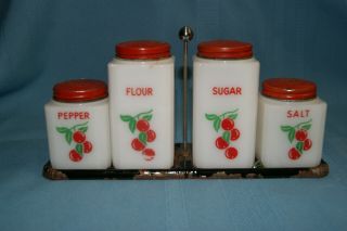 Tipp Usa Shaker Set Cherries,  Flour,  Sugar,  Salt And Pepper,  Holder