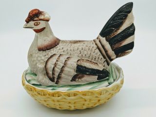Antique Staffordshire Hen On Nest (bowl With Cover) - Mid To Late 1800 