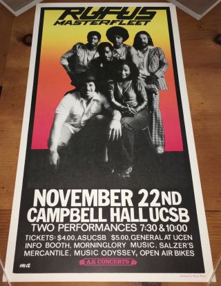 Rufus & Masterfleet Vintage Soul/funk/rock Concert Poster - Nm