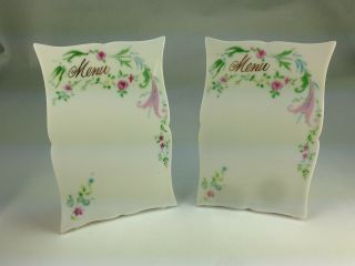 Antique French Pair (2) Very Rare Porcelain Floral Menu Stands