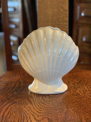 Catalina Pottery Nautical Art Ware Double Clamshell Vase Satin Ivory C - 352 Rare