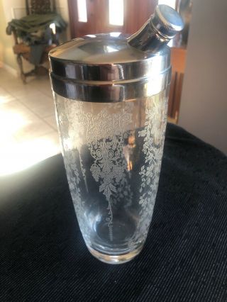 Very Rare Duncan & Miller Glass Adoration Etched Cocktail Shaker