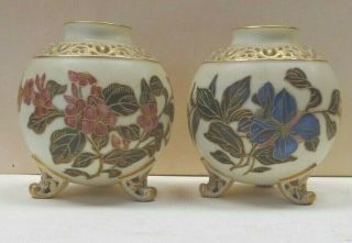 Antique Royal Worcester Enamel And Gold Porcelain Vases Dated 1883