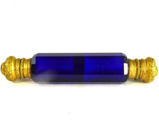 Antique Victorian Cobalt Blue Glass Double Ended Scent Perfume Bottle