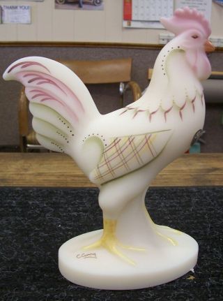 Fenton Hand Painted Satin Glass Rooster