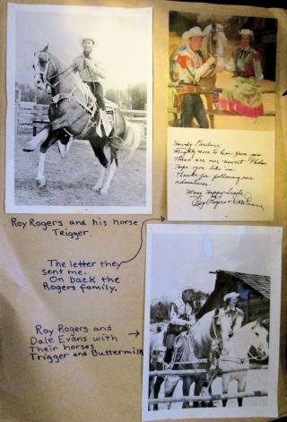 C1960 - 1969 Roy Rogers 4 Pictures,  Note,  Trigger,  Dale,  Family Photo Cowboy