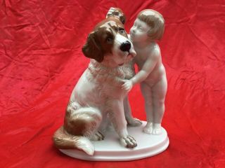 Rosenthal Germany Porcelain Boy Whispering To Dog Figurine 1259 " The Secret "