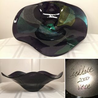 Hand - Signed Robert Eickholt Studio Glitter Art Glass Centerpiece Display Bowl
