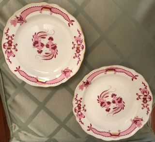 Antique Set Of Two (2) Meissen " Rich Court Dragon Pink " Plates Sz 8.  25 " Rare