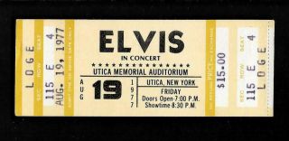 Elvis Presley Full Concert Ticket Utica Ny 1977 (3 Days After His Death)