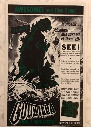 Vintage Godzilla King Of The Monsters Movie Poster Card 14 " X 22 " Benton Card.