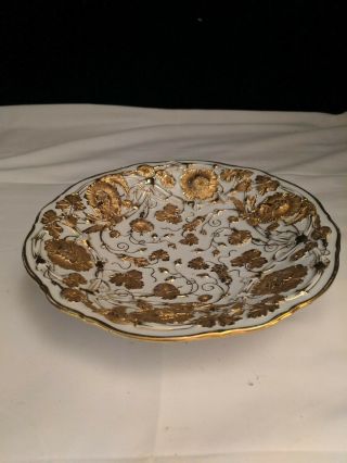 Antique Meissen Shallow Bowl With Gold Flowers & Leaves