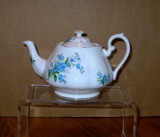 Rare Vtg Royal Albert Forget Me Not Blue Teapot Tea Pot Minty Fine Bone China