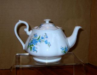 RARE Vtg Royal Albert FORGET ME NOT Blue TEAPOT Tea Pot MINTY Fine Bone China 6
