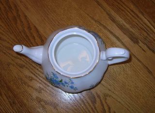 RARE Vtg Royal Albert FORGET ME NOT Blue TEAPOT Tea Pot MINTY Fine Bone China 7