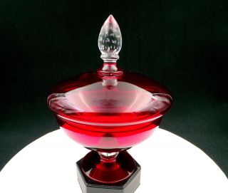 Pairpoint Glass Ruby W/clear Controlled Bubble Finial & Ball Stem 8 1/4 " Compote