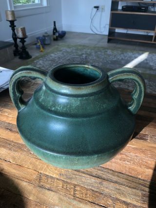 Fulper Pottery Green Vase With Handles.  Perfect.  Antique Stamped.