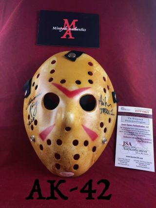 Adrienne King & Ari Lehman Auto Signed Mask Friday The 13th Jason Jsa