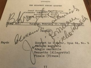 Budapest String Quartet 1941 autographed signed concert program violinist cello 3
