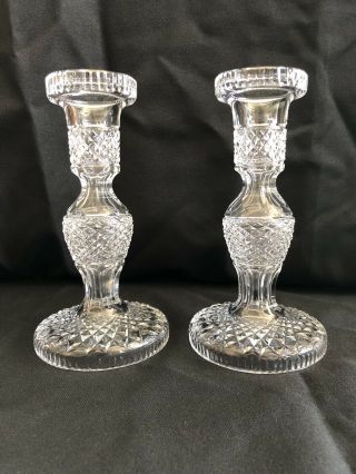 Vintage Waterford Crystal Alana Candlestick Holders Signed Pair 7 - 3/8” Tall