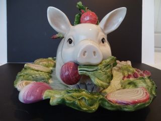 Fitz & Floyd " Pig " Soup Tureen W/ Underplate & Ladle