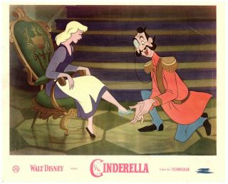 Cinderella Lobby Card Walt Disney Animation Trying On Slipper 1950 Rare