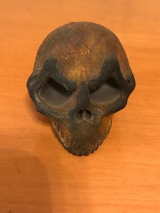 Sinister Skull Sculpture Folk Art Raku Pottery by Dan Loftis with 7