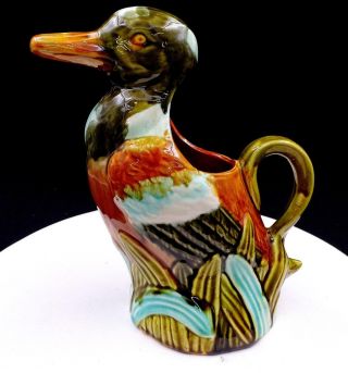 Frie Onnaing 712 French Majolica Brown 9 1/4 " Mallard Duck Pitcher 1870 - 1938