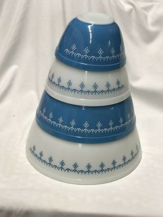 Vintage Pyrex Snowflake Garland Bowl Set 401,  402,  403,  404