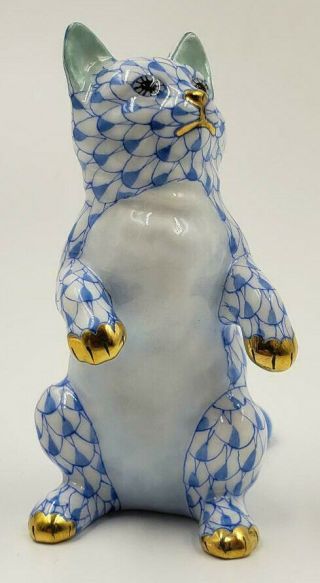 Herend,  Kitten / Cat Standing Figurine,  Blue Fishnet Bran 15832 ($300 List)