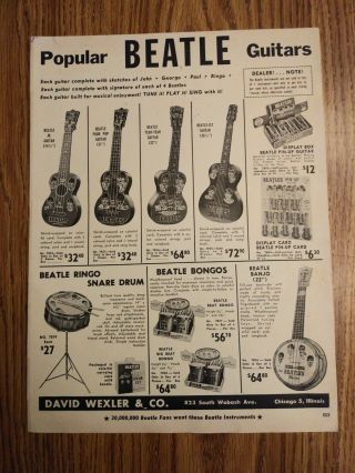 The Beatles Rare 1964 Dealer Brochure For Guitars,  Drums & Bongos Usa