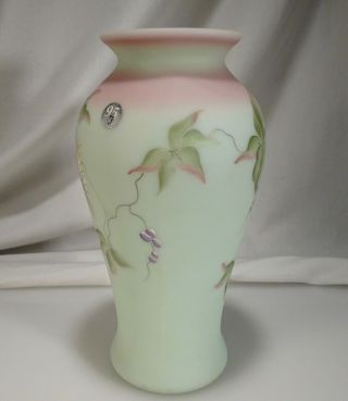 Fenton Lotus Mist Burmese Glass Handpainted Vase 2955 VF - 57753 2