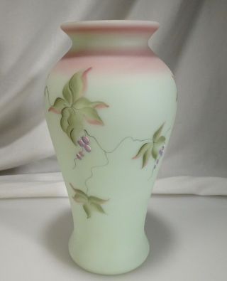 Fenton Lotus Mist Burmese Glass Handpainted Vase 2955 VF - 57753 3