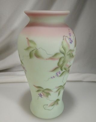 Fenton Lotus Mist Burmese Glass Handpainted Vase 2955 VF - 57753 4