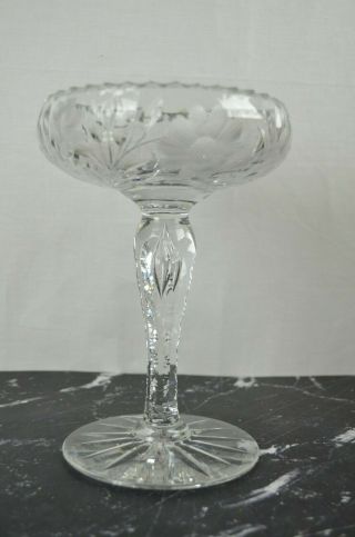 American Brilliant Period Cut Crystal Tear Drop Stem Compote With Daisies