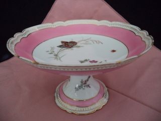 Sevres Porcelain China Pedestal Serving Bowl Tall Compote 5in High Butterflies
