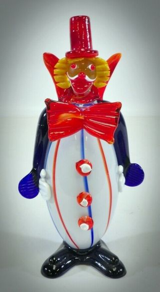Vintage Murano Hand Blown Art Glass Clown In Top Hat Figurine Sculpture