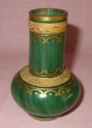 Antique 19th C Loetz Austria Art Glass Malachit Green Malachite Cabinet Vase 4 