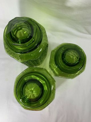 L.  E.  Smith Olive Green Daisy Button 6 Piece Canister Set Modern Retro Apothacary 4