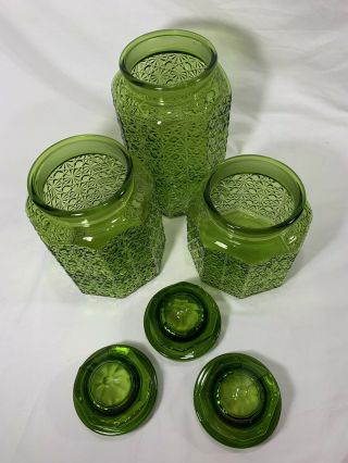 L.  E.  Smith Olive Green Daisy Button 6 Piece Canister Set Modern Retro Apothacary 5